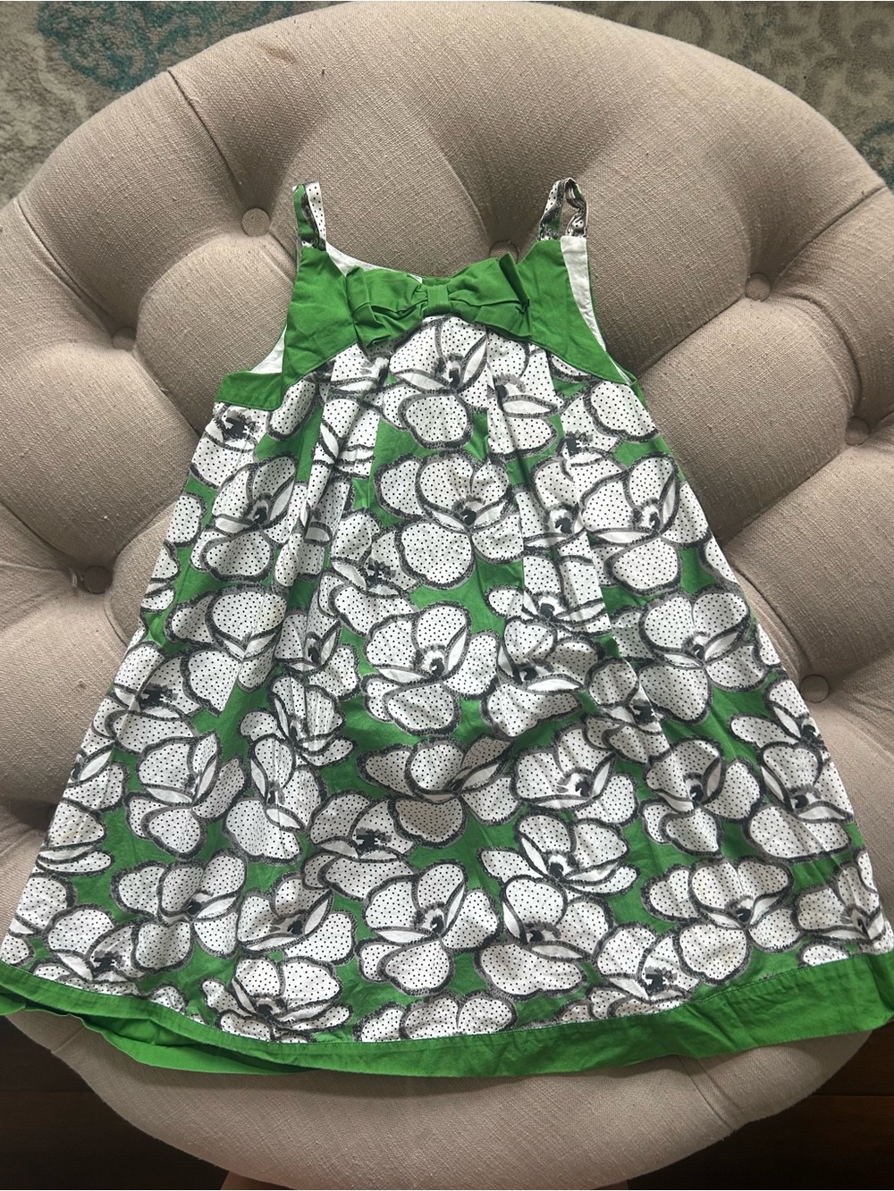 Janie and Jack Green White Floral Bow-Front Sundress